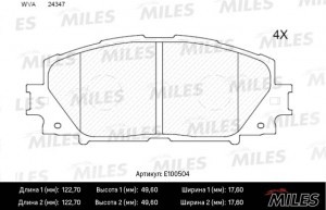 Колодки тормозные передние без ABS (Смесь Semi-Metallic) TOYOTA YARIS 06- (Япони E100504 MILES