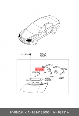 Патрон HYUNDAI Tucson (04-),Sonata фонаря габаритного переднего OE 921612E000 HYUNDAI KIA