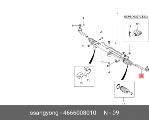 Наконечник рулевой тяги SSANGYONG Rexton (02-) правый (М14х1.5) OE 4666008010 SSANG YONG