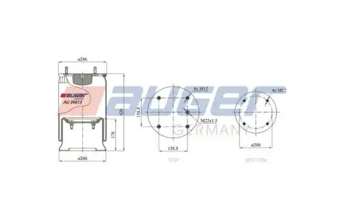 Рессора пневматическая со стаканом; (4 шп.+возд. / 4 отв.) стальной стакан AU34813K AUGER