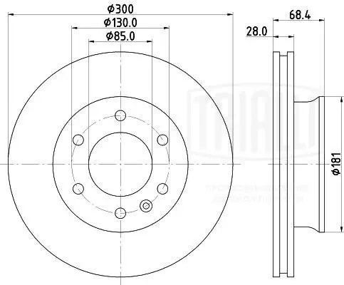 Диск торм. Mercedes Sprinter (06-)/VW Crafter (06-) перед. d=300 (DF 190409)  2ш DF190409 TRIALLI