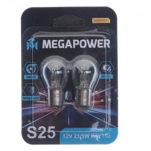 Лампа 12V P21/5W BAY15d блистер (2шт.) Long Life MEGAPOWER 37033050 MEGA POWER