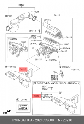 Воздуховод HYUNDAI Sonata (09-) фильтра воздушного OE 282103S600 HYUNDAI KIA