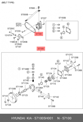 Насос гидроусилителя HYUNDAI HD65,72,78,County ременный привод OE 571005H001 HYUNDAI KIA