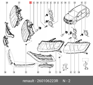 Фара RENAULT Logan (14-) правая OE 260106223R RENAULT