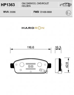 Колодки тормозные CHEVROLET Cruze (09-) задние (4шт.) HARDRON SANGSIN HP1363 SANGSIN