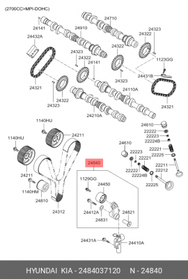 Натяжитель ремня ГРМ HYUNDAI Sonata EF (2.7),Santa Fe (2.7) OE 2484037120 HYUNDAI KIA