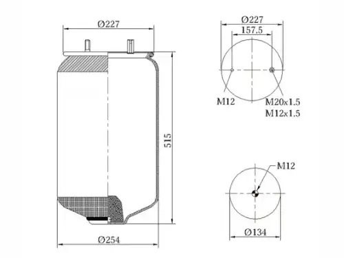 Пневморессора Premium без стакана 1шп.-M12 + 1шп.-штуц.-M12/20, MLF7015 аналог S 090030030 SONDER