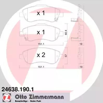 колодки дисковые !перед. 151x60x19 \ Honda CR-V 2.0/2.2D/2.4 06> 24638.190.1 ZIMMERMANN