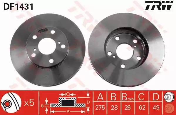 Диск тормозной TOYOTA Camry (91-96) LEXUS ES 300 передний (1шт.) TRW DF1431 TRW