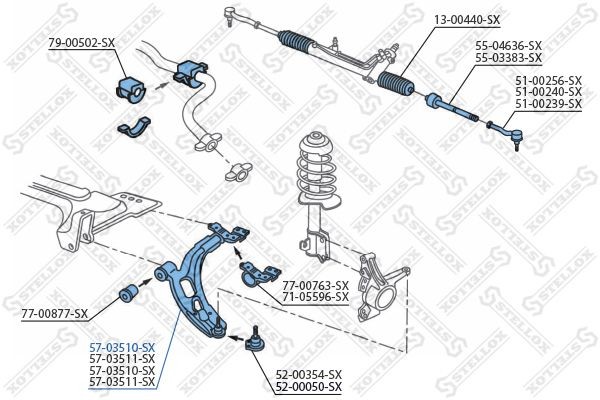 рычаг левый!\ Fiat Doblo 1.2-1.9D 01> 57-03510-SX STELLOX