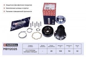 ШРУС внутр. Audi A3 (8L, 8P, 8V) 99-, Skoda Octavia I (A4), II (A5), III (A7) 96 M8112025 MARSHALL