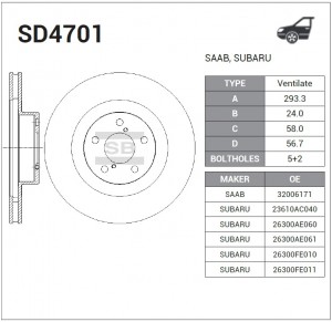 Диск тормозной SUBARU Forester,Impreza,Legacy,Outback передний (1шт.) SANGSIN SD4701 SANGSIN