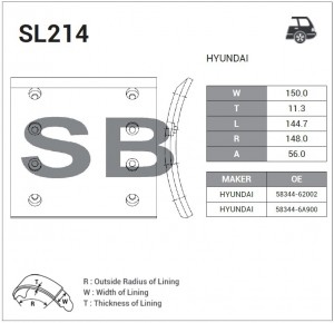 Накладка тормозной колодки HYUNDAI HD120 (шир.150мм, 8 отверстий) задней SANGSIN SL214 SANGSIN