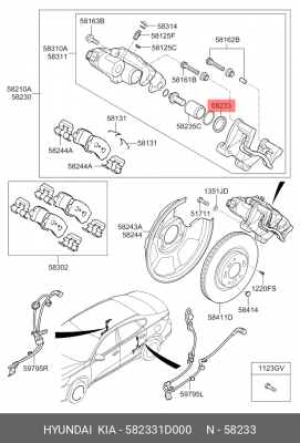Пыльник HYUNDAI Elantra поршня суппорта тормозного заднего OE 582331D000 HYUNDAI KIA