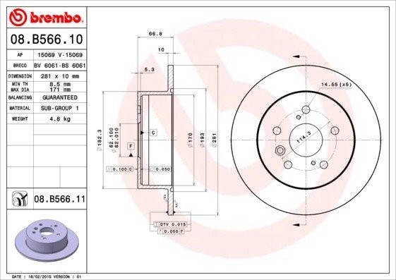 Диск тормозной 08.B566.11 08.B566.11 BREMBO