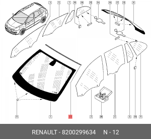 RENAULT CLIO III,2005-/МОЛД ДЛЯ СТ ВЕТР ВЕРХ 8200299634 RENAULT