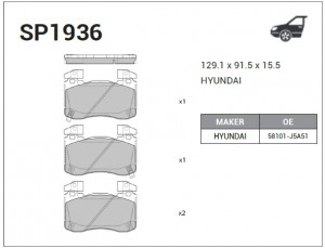 Колодки передние HYUNDAI GENESIS 17- SP1936 SP1936 SANGSIN
