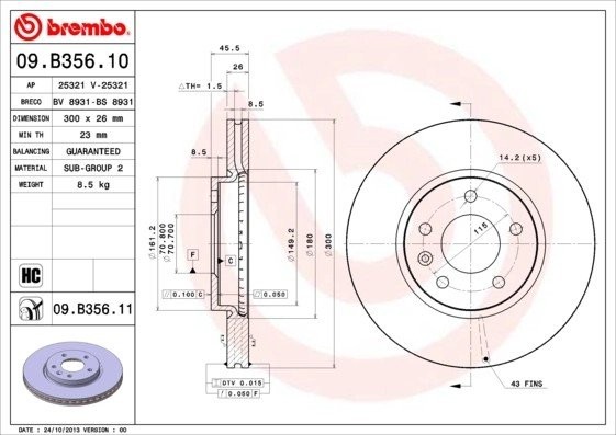 Диск тормозной Brembo Painted Disc 09.B356.11 09.B356.11 BREMBO