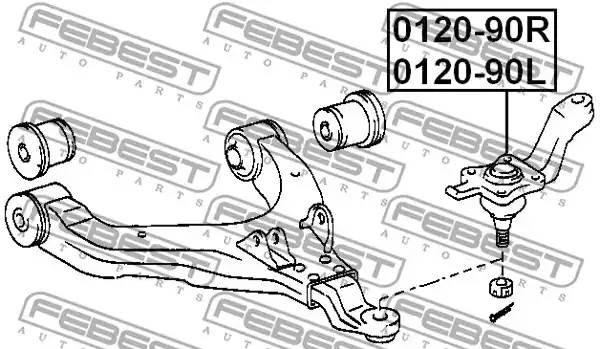 Опора шаровая правая TOYOTA LAND CRUISER PRADO 90 0120-90R 012090R FEBEST