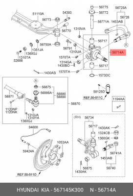 Кулак поворотный HYUNDAI HD78 дв.D4DD,D4GA левый OE 567145K300 HYUNDAI KIA