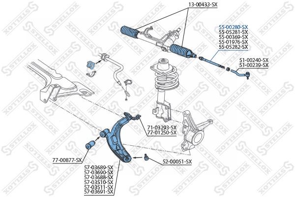 тяга рулевая!\ Fiat Palio/Siena 1.0-1.6/1.7TD/1.9D 96> 55-00280-SX STELLOX