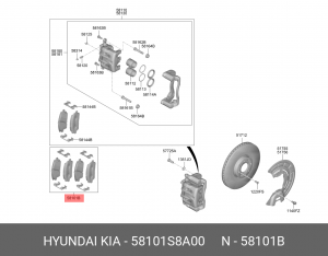 Колодки тормозные HYUNDAI Santa Fe (18-) передние (4шт.) OE 58101-S8A00 HYUNDAI KIA