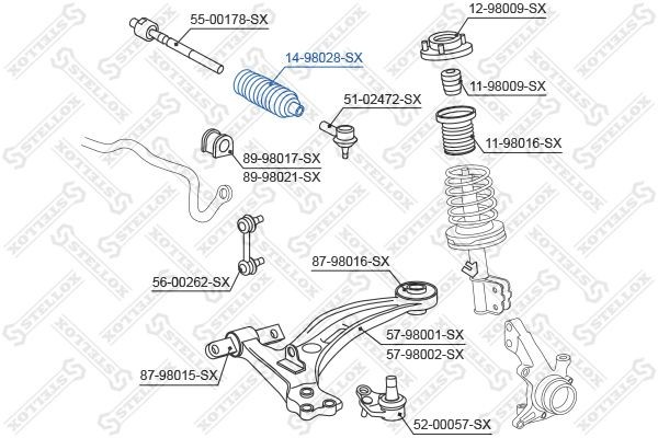 пыльник рулев. рейки  1498028SX 14-98028-SX STELLOX