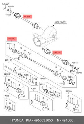Привод HYUNDAI ix55 (08-) колеса заднего левый/правый OE 496003J050 HYUNDAI KIA