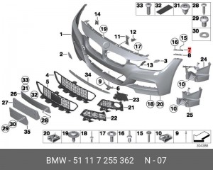 Крепление крыла П Пд  OBEN 51117255362 51 11 7 255 362 BMW