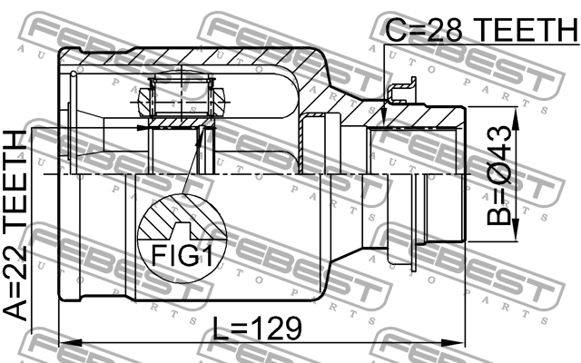 ШРУС внутренний правый 22X43X28 0511-M316MTRH FEBEST
