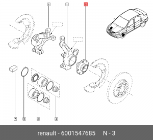 ступица колеса передняя!\ Renault Logan/Sandero 1.4-1.6 04> 60 01 547 685 RENAULT