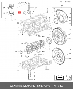 КОМПЛЕКТ ПОДШИПНИКОВ СКОЛЬЖЕНИЯ КОЛЕНВАЛА (2 ШТ.) 55597349 GENERAL MOTORS