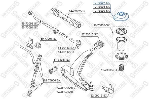 опора амортизатора переднего! VIN: <439639\ Daewoo Lanos 97> 12-73007-SX STELLOX