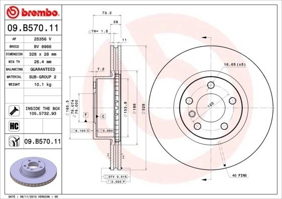 Диск тормозной 09.B570.11 09.B570.11 BREMBO