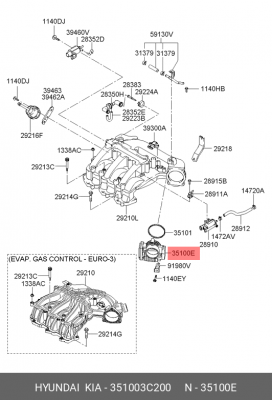 Заслонка HYUNDAI ix55 (08-) (3.8),Sonata NF (07-) (3.3) дроссельная OE 351003C200 HYUNDAI KIA