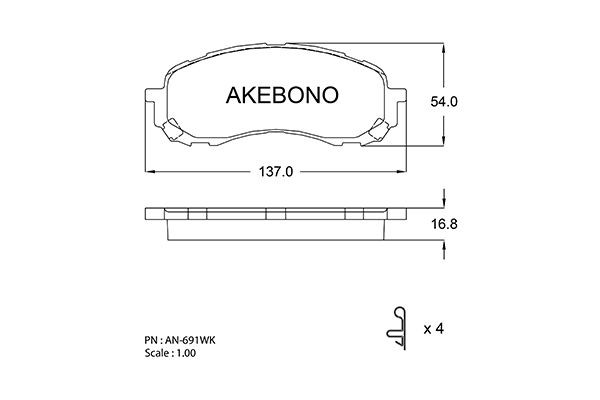 Колодки тормозные дисковые передние ПОДХОДЯТ ДЛЯ SUBARU IMPREZA (GG2/3, GD2/3, G AN691WK AKEBONO