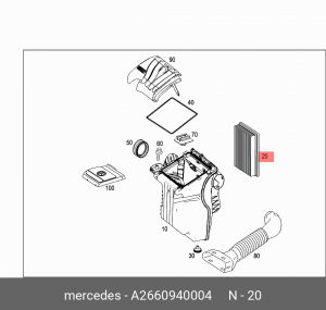 Фильтр воздушный MERCEDES A (W169),B (W245) OE A2660940004 MERCEDES BENZ