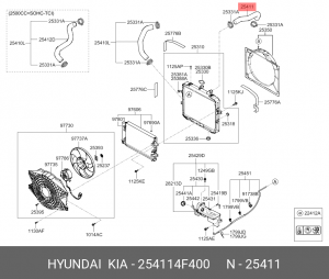 Патрубок HYUNDAI Porter 2 (09-) радиатора верхний OE 254114F400 HYUNDAI KIA