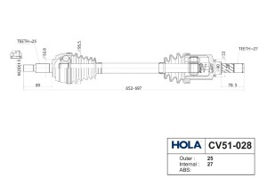 Вал приводной в сборе передний левый CV51-028 HOLA