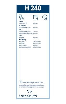 Щетка стеклоочистителя BMW MINI (R56) 240мм задняя BOSCH 3 397 011 677 BOSCH