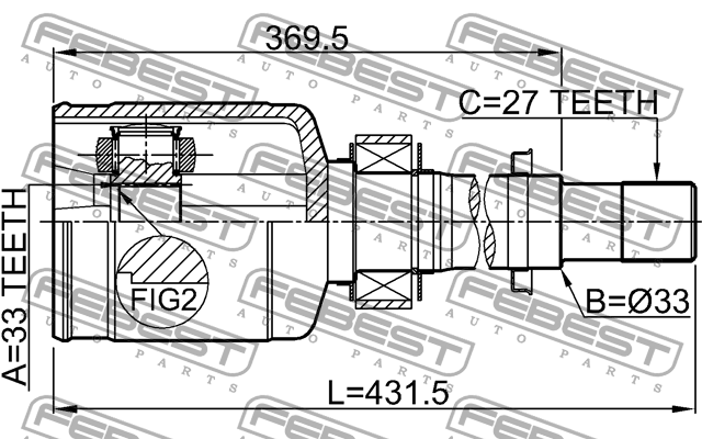 ШРУС внутр правый 33x33x27 NISSAN X-TRAIL T31 2007-2013 0211-J10ERH 0211-J10ERH FEBEST
