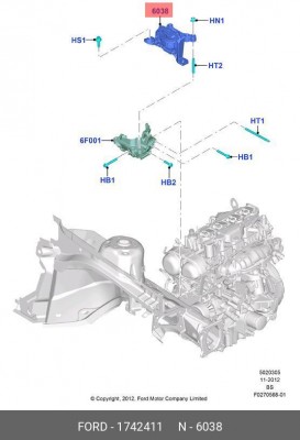 опора ДВС правая!\ Ford Focus III 1.6 Ecoboost 11> 1742411 FORD
