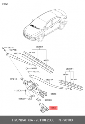 Мотор-редуктор стеклоочистителя KIA Sportage (16-) переднего ОЕ 98110F2000 HYUNDAI KIA