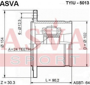 ШРУС ВНУТРЕННИЙ 24x102 (4RUNNER SURF 13 ) ASVA [12] TYIU5013 TYIU-5013 ASVA