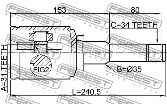 ШРУС внутренний левый 31X35X34 CHEVROLET CRUZE (J300) 2009- 1011-J300LH 1011-J300LH FEBEST