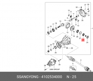 Сальник SSANGYONG Actyon (10-) (D20/22,G20D) дифференциала редуктора заднего мос 4102534000 SSANG YONG