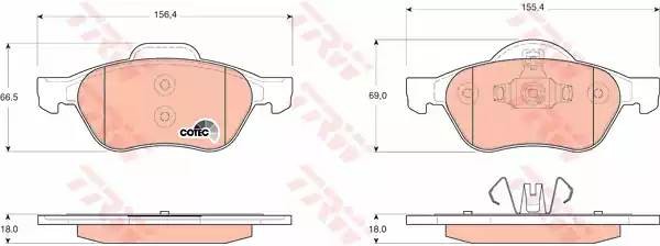 Колодки тормозные RENAULT Megane 2, Laguna 2, Scenic 2 передние (4шт.) TRW GDB1687 TRW