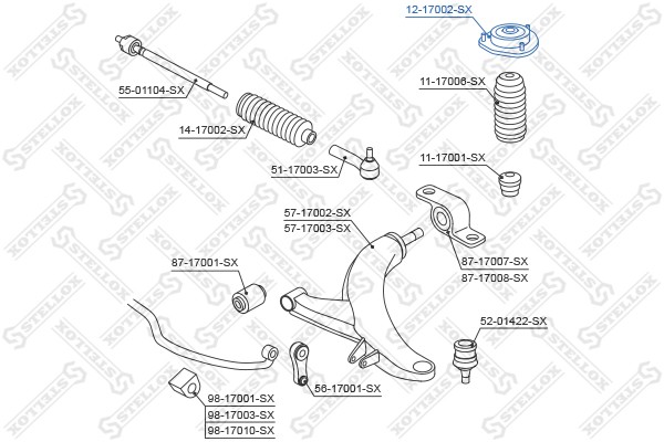 опора амортизатора переднего!\ Subaru Impreza 93>/Legacy/Forester 89> 12-17002-SX STELLOX