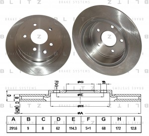 Диск тормозной задний NISSAN Juke/Qashqai/Teana 07- BS0252 BS0252 BLITZ